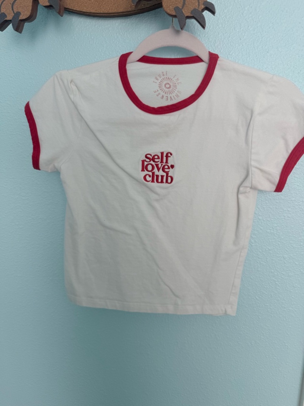 Self Love Club Kids Tee - White with Red Trim